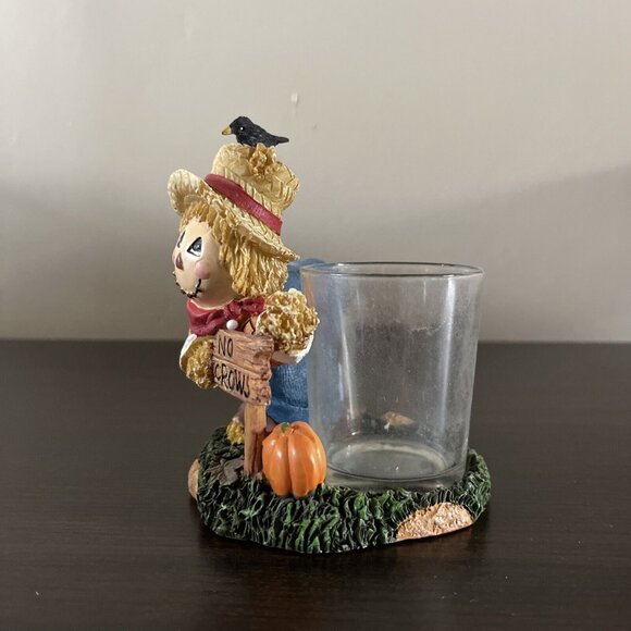 Yankee Candle Scarecrow Votive Candle Holder Fall Pumpkin No Crows Ceramic - Picture 2 of 4